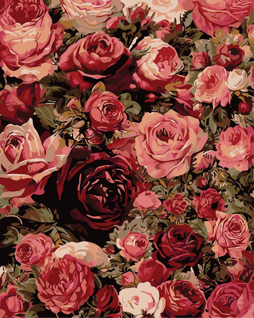 Gofission Paint by Numbers Beautiful Red Pink Flowers, 16x20 inch Canvas DIY Number Painting Kits (Flowers 1, with Frame)