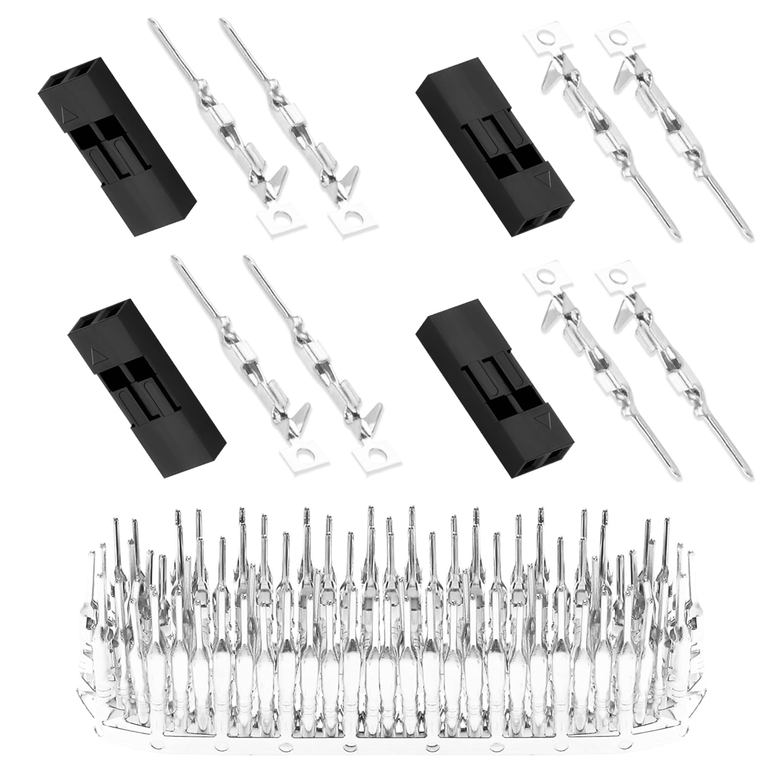 Pzsmocn 50 Sets / 150 Pieces for Dupont 2.54 mm Pitch 2-Pin Adapter Connector Male Housing Black Socket Terminal Compatible with Wires Cable 30-26 AWG Accessories, Header Crimp Pins Kit
