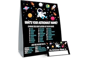 ALODR What is Your Astronaut Name Game, Game Sign and 30 Cards, Astronaut Birthday Party Sign for Boys and Girls, Holiday Activity, Kids Astronaut Activity Cards, Astronaut Activity Decoration Supplies