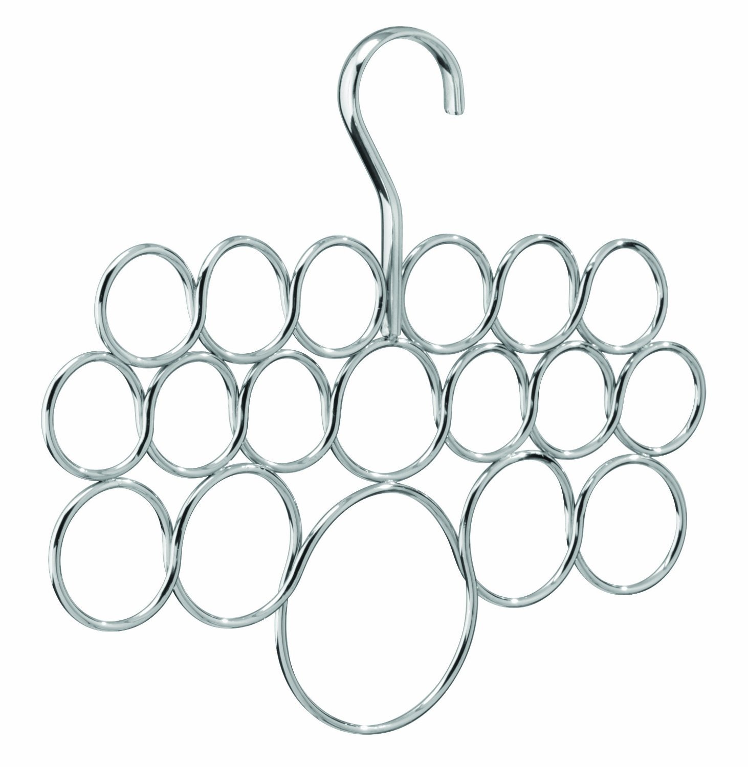 iDesign Axis Scarf Holder with 18 Rings, Wardrobe Organiser for Scarves, Ties, Belts Etc., Made of Metal, Silver