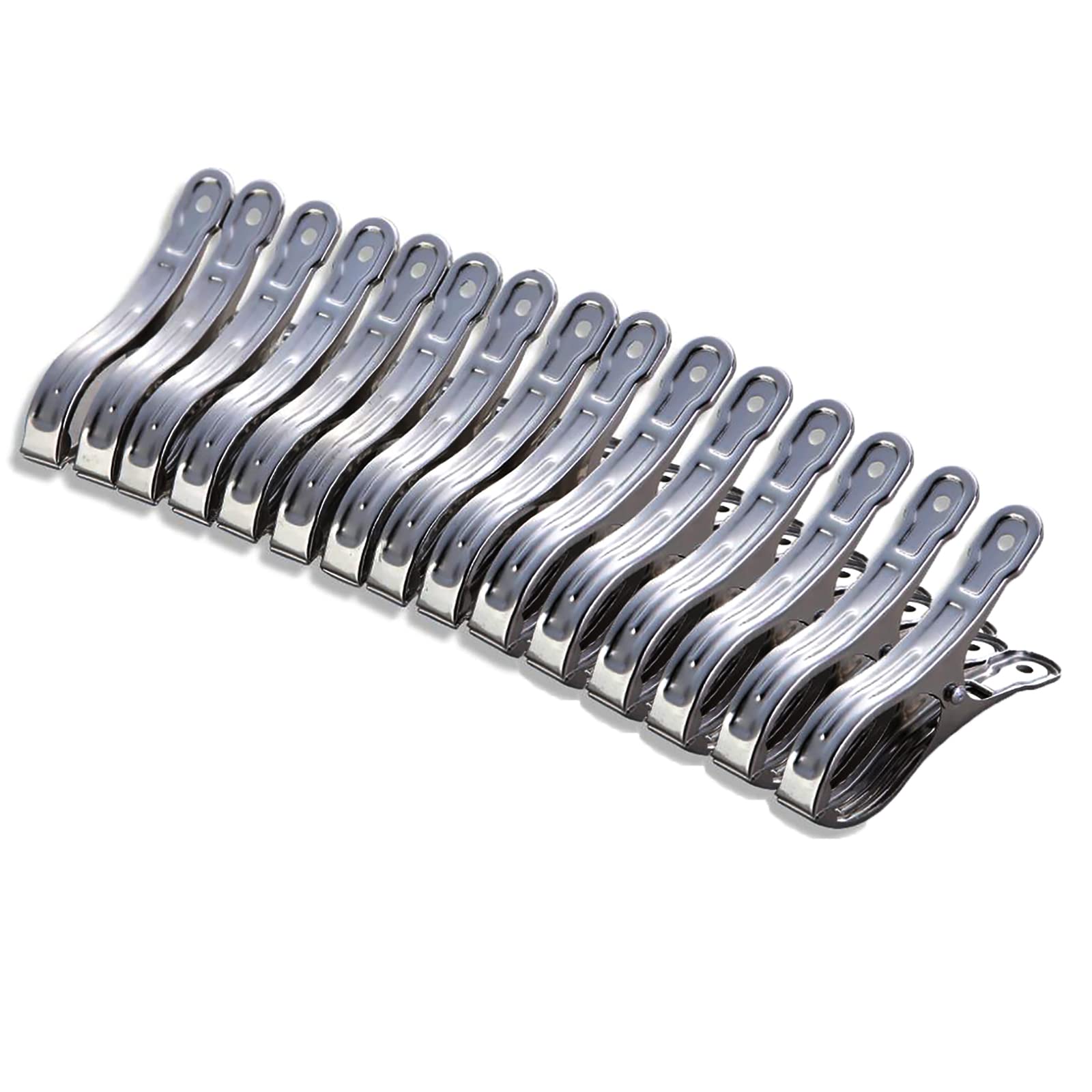 SHULLIN Pack of 15 8 cm Stainless Steel Large Clothes Pegs Towel Clips Beach Towel Clips Spring Clamps Towel Clip for Daily Laundry Beach Towel Bath Towel Bedding and Thick Clothing (Silver)