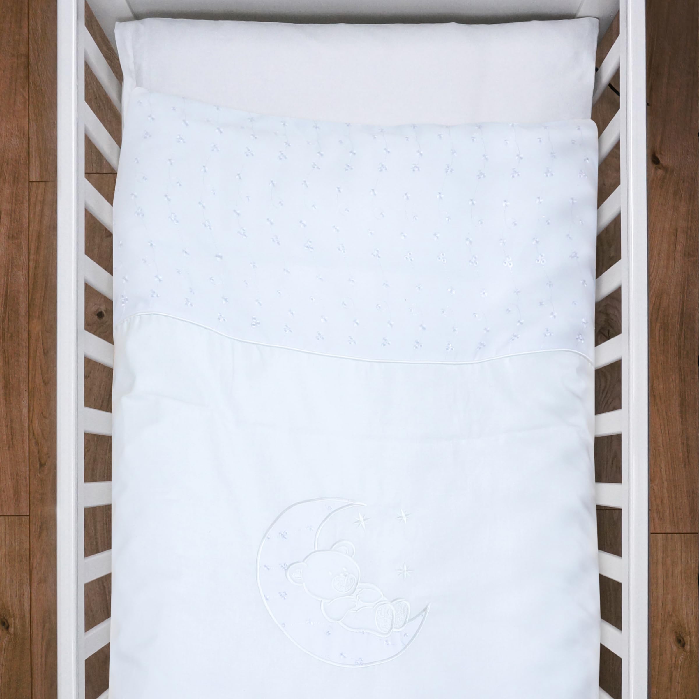 Baby Comfort 2 Pcs Kids Cotton Duvet Cover Pillowcase Bedding Set for Cot Bed 135 x 100 cm 12M+ (Moon White) — image 1