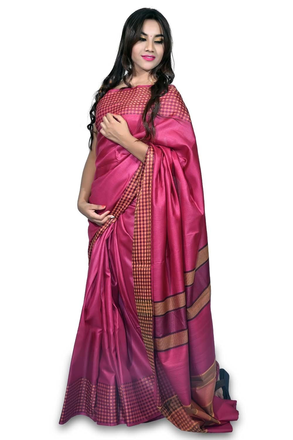 kosa saree women's tassar silk hand spun & woven saree (pt 41)