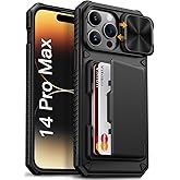 Vihibii for iPhone 14 Pro Max Case with Card Holder (4 Cards) [RFID Blocking] & Slide Camera Cover, Military Grade Drop Protection, Rugged Hard Back & Silicone Edge Wallet Case, 6.7" 2022, Black
