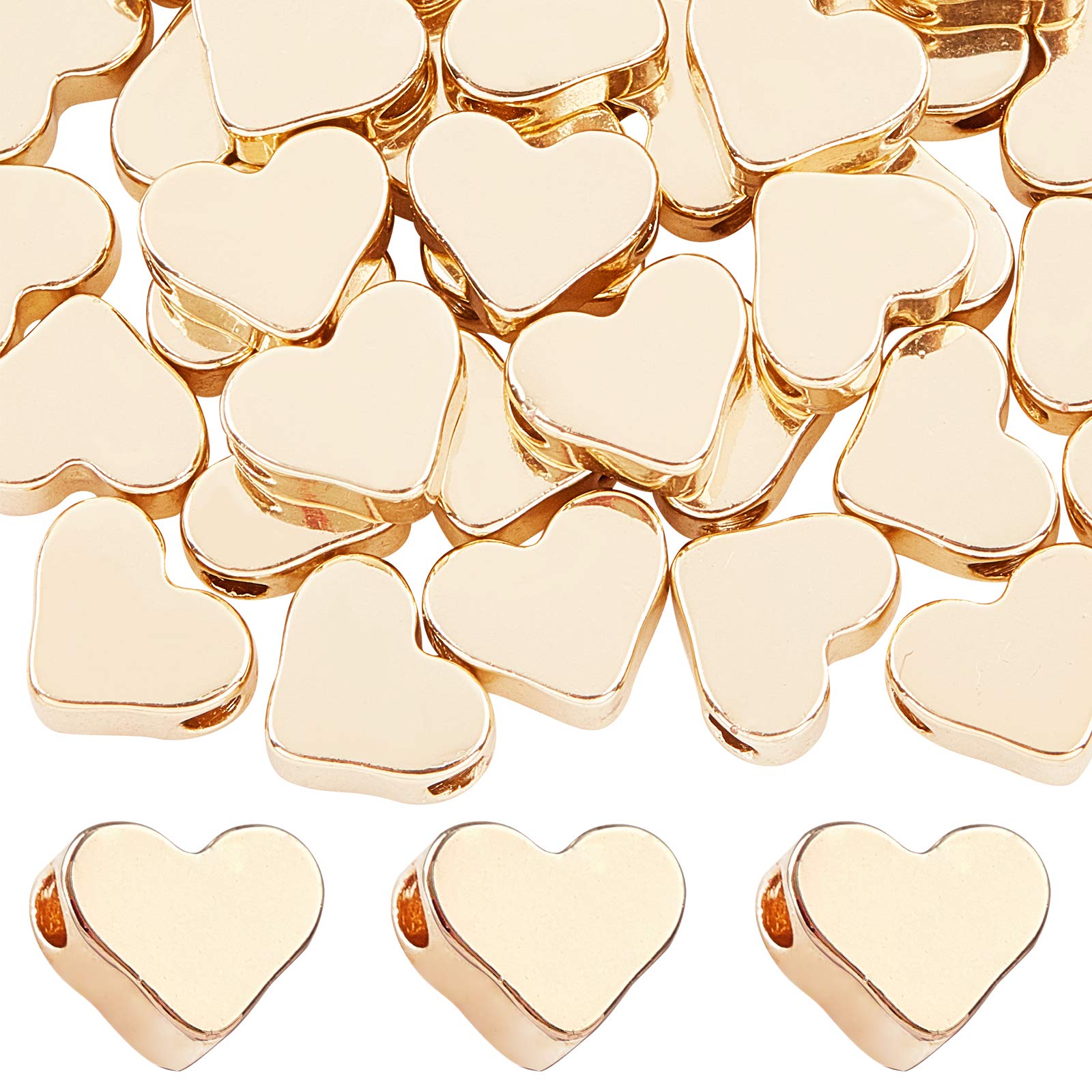 PH PandaHall 60pcs Brass Heart Beads 14K Gold Plated Heart Spacers Golden Love Charms for Women Jewellery Making Necklace Bracelet Earring Craft Mother's Day Wedding, 6x7mm