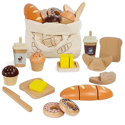 PairPear Wooden Bakery Toy Food Playset,Kids Pretend Play Food