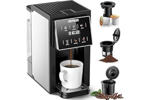 AIRMSEN Grind & Brew Coffee Maker with Grinder - Single Serve Machine Compatible with K-Cup Pods & Ground, 1000W Fast 6-14oz Brewer, Descaling Alert, Touchscreen & 50oz Removable Tank