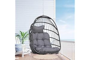Nicesoul Patio Hanging Egg Chair No Stand, Foldable Ceiling Egg Basket Chairs Without Stand Indoor Outdoor, 300lbs Egg Shell Swing Hammock Chair with Cushion for Backyard, Balcony, Outside, Dark Grey