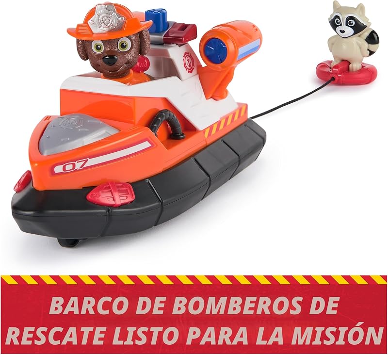 Fire Rescue: Barco de Rescate de Zuma con Personaje, Flotador Lanzable y Mapache, Juguetes para Niños y Niñas, 3+ Años
