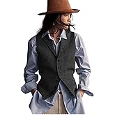DRAHANCE Womens Herringbone Tweed Waistcoat Lapel Sleeveless Blazers V Neck Work Office Suit Vests