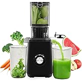 OLIXIS Cold Press Juicer, Masticating Juicer Machines with Wide Feed Chute, High Juice Yield and Easy to Clean for Whole Vegetables & Fruits, Black