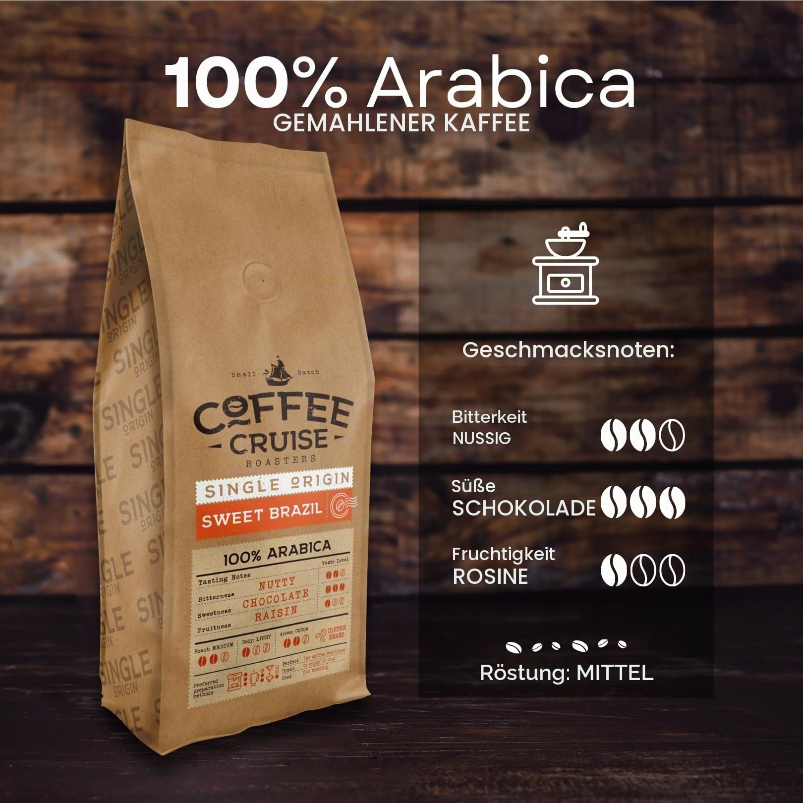 COFFEE CRUISE Sweet Brazil Brasilianische Kaffeebohnen 1kg - Mittlere Röstung - Aroma Kakao und Schokolade - Für Alle Kaffeemaschinen - 100% Arabisch 2