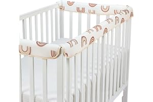 CLYCSRC 3 in 1 Crib Rail Covers for Teething,Soft Breathable Anti-Collision Crib Teething Rail Cover Edge Protector Strip（2025 New） (Kahki-Rainbow)