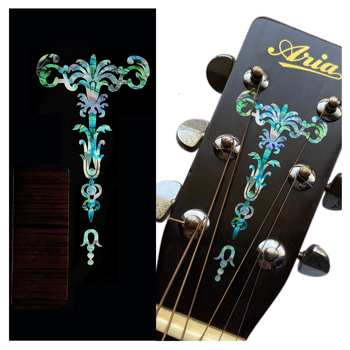 Inlay Stickers H-114GT-MX for Guitar Headstock - Gothic Torch - Abalone Mix