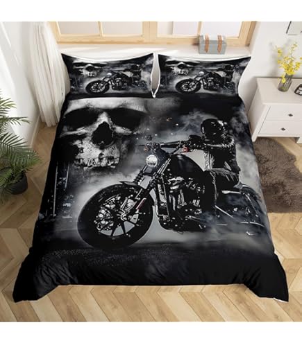 ZZXHG Duvet Cover Full Size Black Eagle Motorcycle Adult