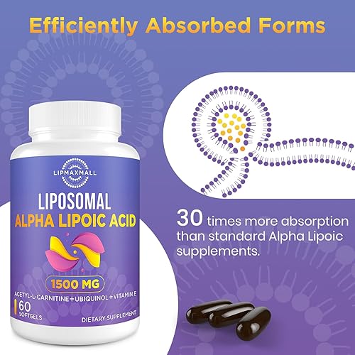 Liposomal Alpha Lipoic Acid 1500mg-with Acetyl-L-Carnitine 900mg& Ubiquinol  100mg& Vitamin E 15mg，ALA Supplement for Antioxidants Glucose Metabolism  Nerve Energy Cardiovascular,60 Softgels in Dubai - UAE