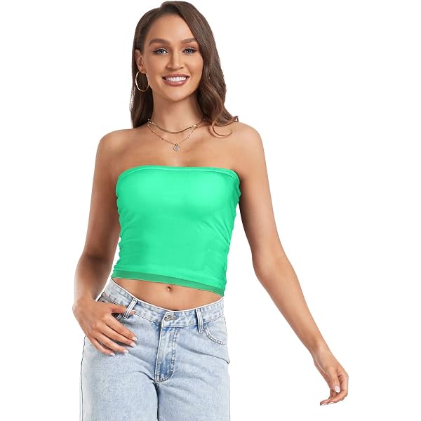 UMIRIKO Aqua Women's Strapless Hollow Out See Through Crop Top
