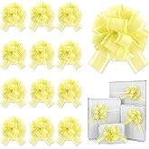 12 Pcs Yellow Gift Bow Pull Bows for Gift Warpping Christmas Warp Ribbon Bow Party Birthday Wedding Solid Bows for Bikes Anniversary Boxes Flower Decorations Valentine's Day (Yellow-E)