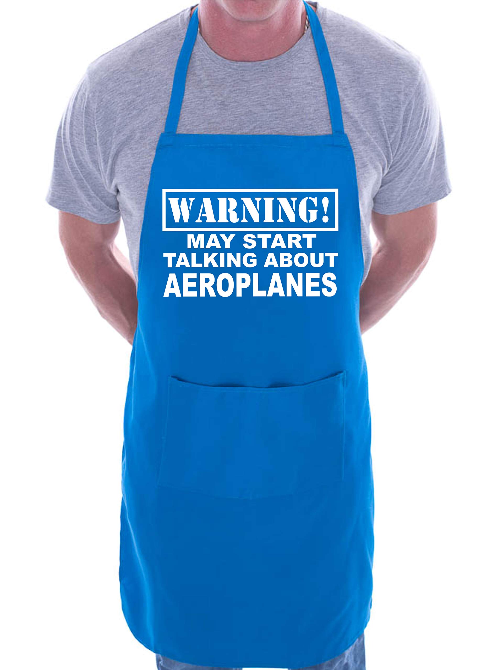 Print4U Warning May Talk About Aeroplanes Funny BBQ Novelty Cooking Apron Blue