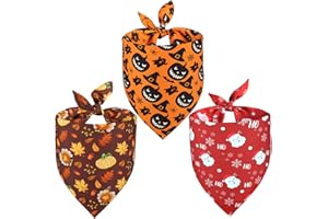Doncida Halloween Dog Bandana and Thanksgiving Christmas Dog Bandanas 3 Pack, 6 Pattern Reversible Triangle Scarf for Medium and Large Dogs, Premium Durable Fabric Bibs for Pets (Large)