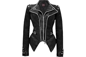 Olivia Miller Women's Fashion Faux Leather Biker Jacket Rivet Lapel Shaping Moto Outerwear