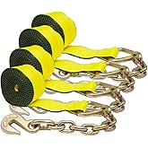 Mytee Products 4 Pack 4" x 40' Heavy Duty Winch Straps with Chain Anchor WLL# 5400 LBS - Flatbed Tie Down Truck Straps - 4 Inch Cargo Control for Flatbed Truck Utility Trailer