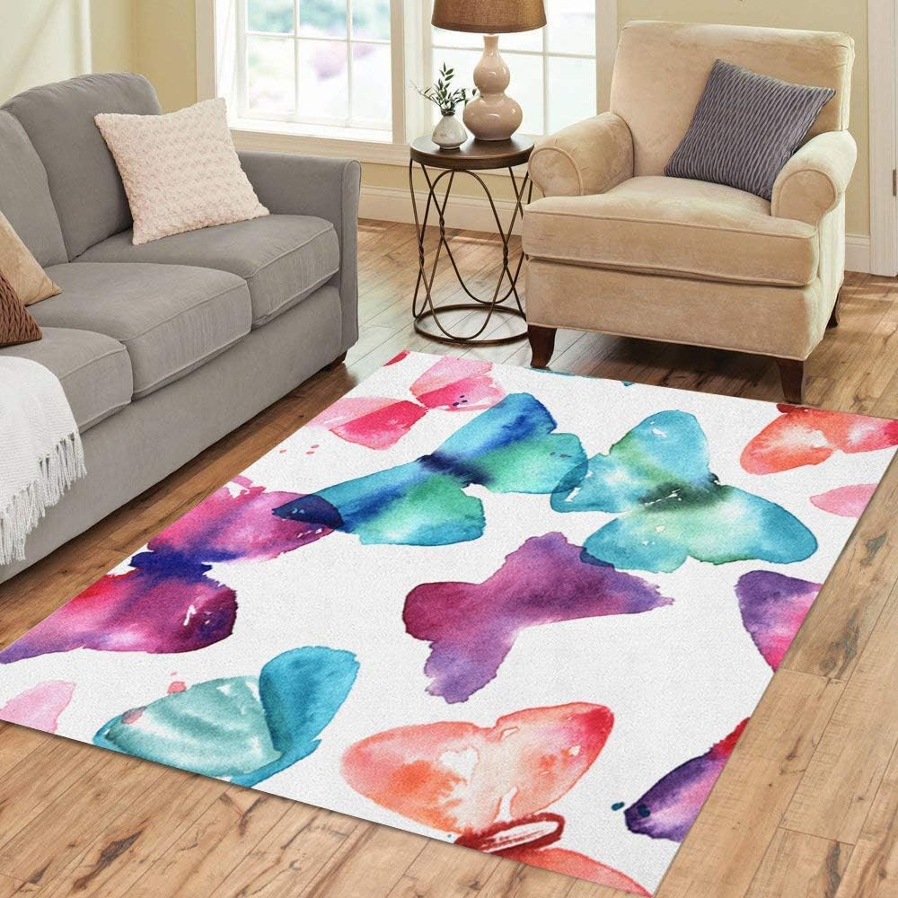 Nice-people Área Alfombra Acuarela Abstracta A Mano Alzada Mariposas En