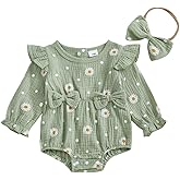 Kaipiclos Newborn Infant Baby Girl Clothes Rompers Fall Winter Jumpsuits Long Sleeve Daisy Print Romper with Headband