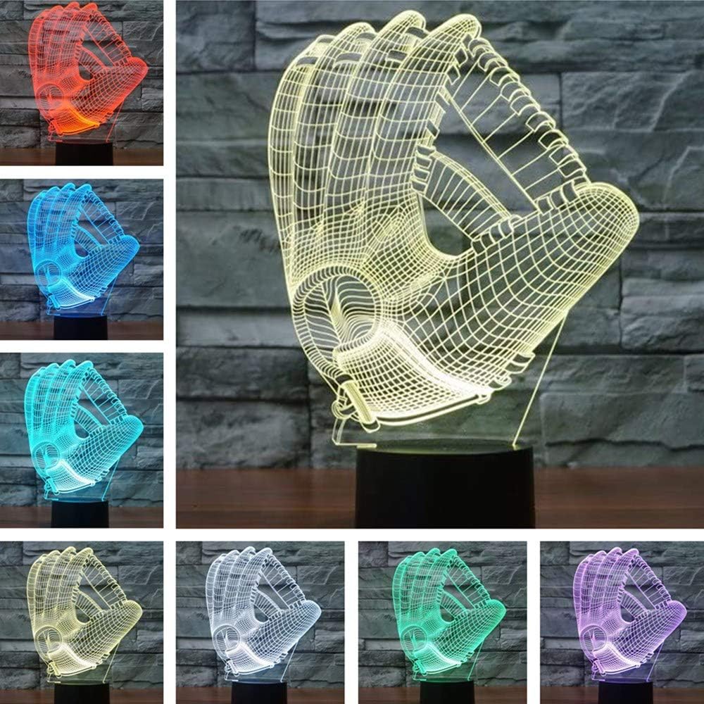 Fding Night Light Baseball Glove 3D Night Light Beside Lamp Help Kids Fell Safe at Night 7 Colors Change Decor for Kids Great Toy Gift Idea for Kids (Baseball Glove)