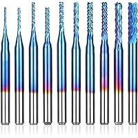 SainSmart Genmitsu 10Pcs Nano Blue Coat End Mill CNC Router Bits, 0.8-3mm, 1/8" Shank