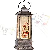 Christmas Musical Snow Globe Lantern, 12 Inch Spinning Glittering Lantern with 6 Hours Timer, USB Powered & Battery Operated for Christmas Decorations (Santa Claus and Candy Cane)