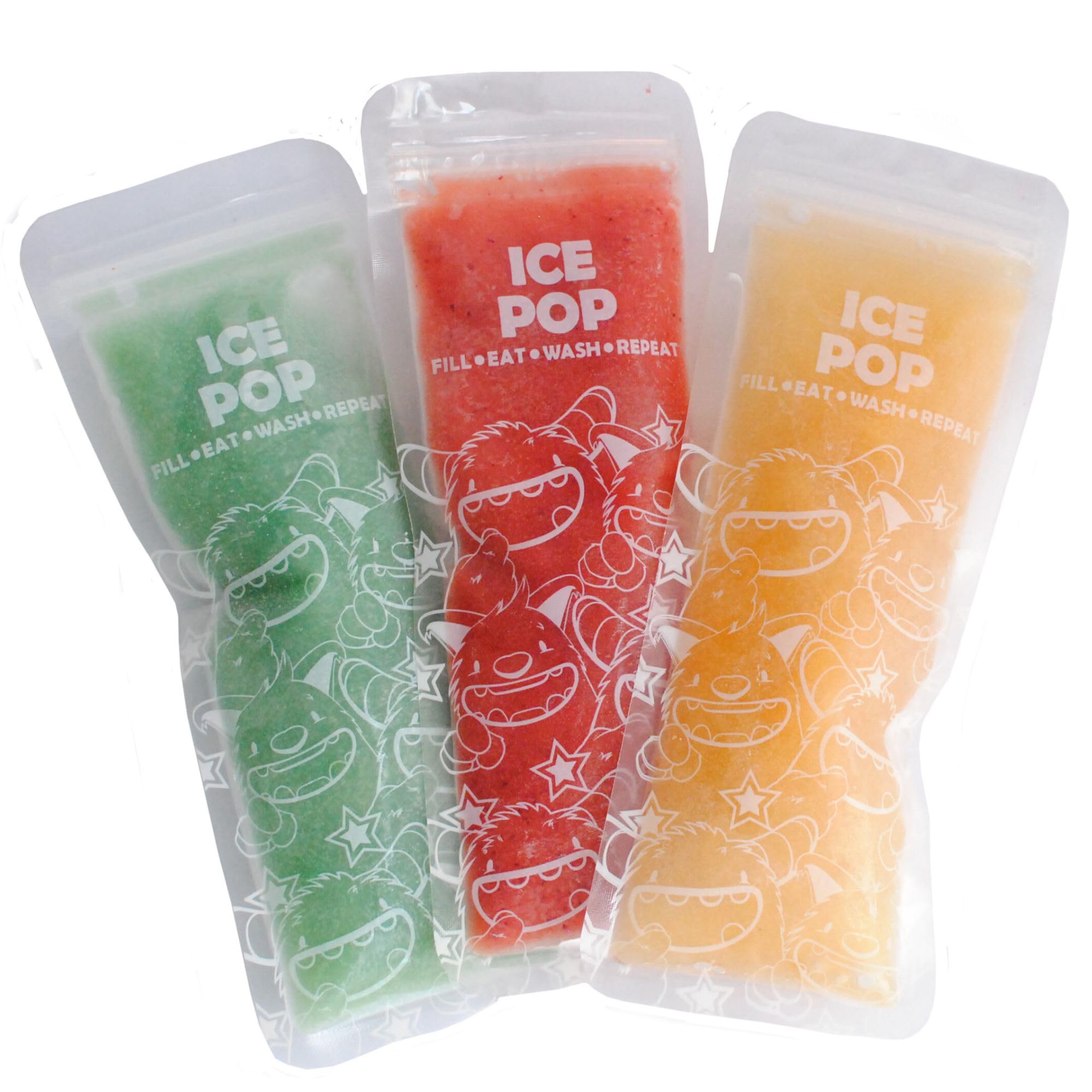 Nom Nom Kids | Reusable Ice Pop Bags | pack of 8 | popsicle bags | Icepop bags for kids (Monsters)
