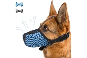 MKERYCWW Dog Muzzle, Air Mesh Breathable Muzzle for Medium Large Sized Dogs to Anti & Prevent Biting Barking Chewing, Soft Basket Muzzle for German Shepherd Dog with Reflective & Adjustable Strap(Blue-XL