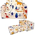 Truwelby Kids Sofa Toddler Couch, Children's 2 in 1 Convertible Sofa to Lounger, Extra Soft Flip Open Chair Sofa Bed, Cute Dinosaur Print Toddler Chair for Kids Girls Boys (Grass Dinosaur, Medium)