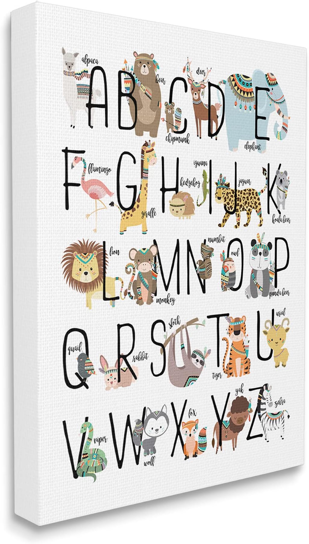 Stupell IndustriesBoho Animal ABCs Canvas Wall Art, 16x20, Design by Artist Erica Billups
