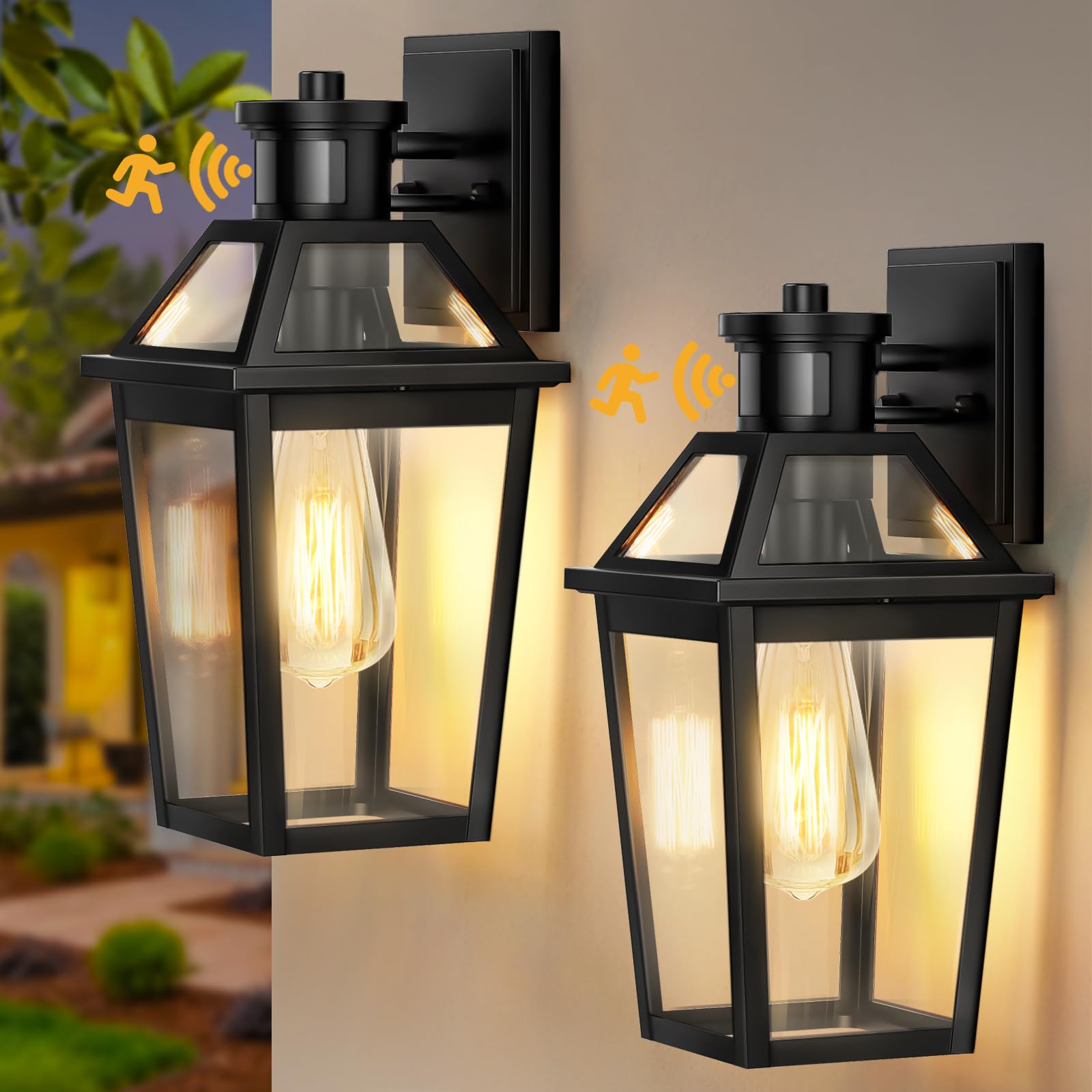 Photo 1 of Slypadan Porch Lights Outdoor Wall Lights, Motion Sensor Dusk to Dawn Exterior Light Fixture, 2 Pack Black Front Door Light Anti-Rust Wall Sconce, Outside Lights for House Garage Patio(No Bulb)