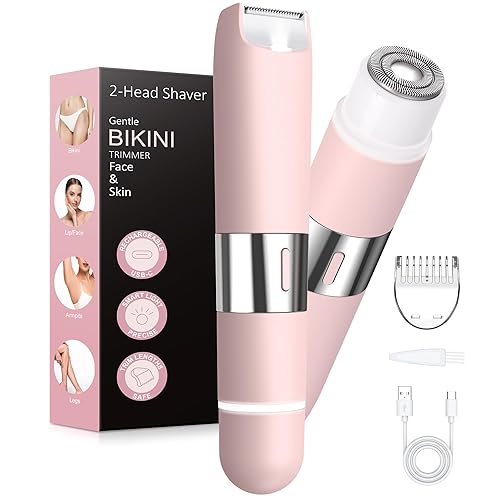 Bikini Trimmer Women 2-in-1 Facial Hair Remover for Women,USB-C Razors Woman,Dual Head Shaver Woman with Smart Light for Intimate,Lady Shavers for Woman Pubic Hair for Lip Underarm Body,Travel Lock