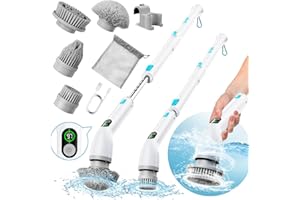 Electric Spin Scrubber, RELEXNOW Shower Scrubber Cordless Cleaning Brush Full-Body IPX7 3 Speeds LCD Display, 4 Replaceable Brush Heads Extension Arm Power Bathtub Scrubber