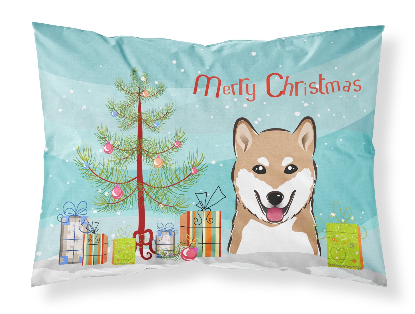 Caroline's Treasures BB1597PILLOWCASE Christmas Tree and Shiba Inu Fabric Standard Pillowcase, Standard, Multicolor