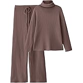 LILLUSORY Women's 2 Piece Outfits Turtleneck Sweaters Lounge Set and Wide Leg Pants Cozy Knit Sweatsuit Sets