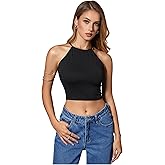 Verdusa Women's Crisscross Tie Back Lace Up Sleeveless Halter Going Out Top