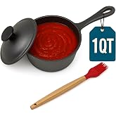 1 QT Cast Iron Sauce Pot with Lid &amp; Wood Brush for Basting, Melting, Simmering Sauce, Butter &amp; Cheese - Built for Cooking, Grilling &amp; Camping - 932&deg;F Max Even Heat Distribution - Professional Grade