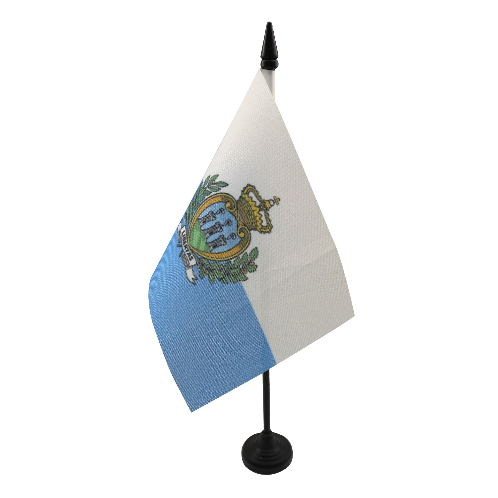AZ FLAG - San Marino Table Flag 4'' x 6'' - Sammarinese Office Mini Banner 100% Polyester 15 x 10 cm - Mini Desk Flag with 10'' Pole and Black Plastic Base — image 1