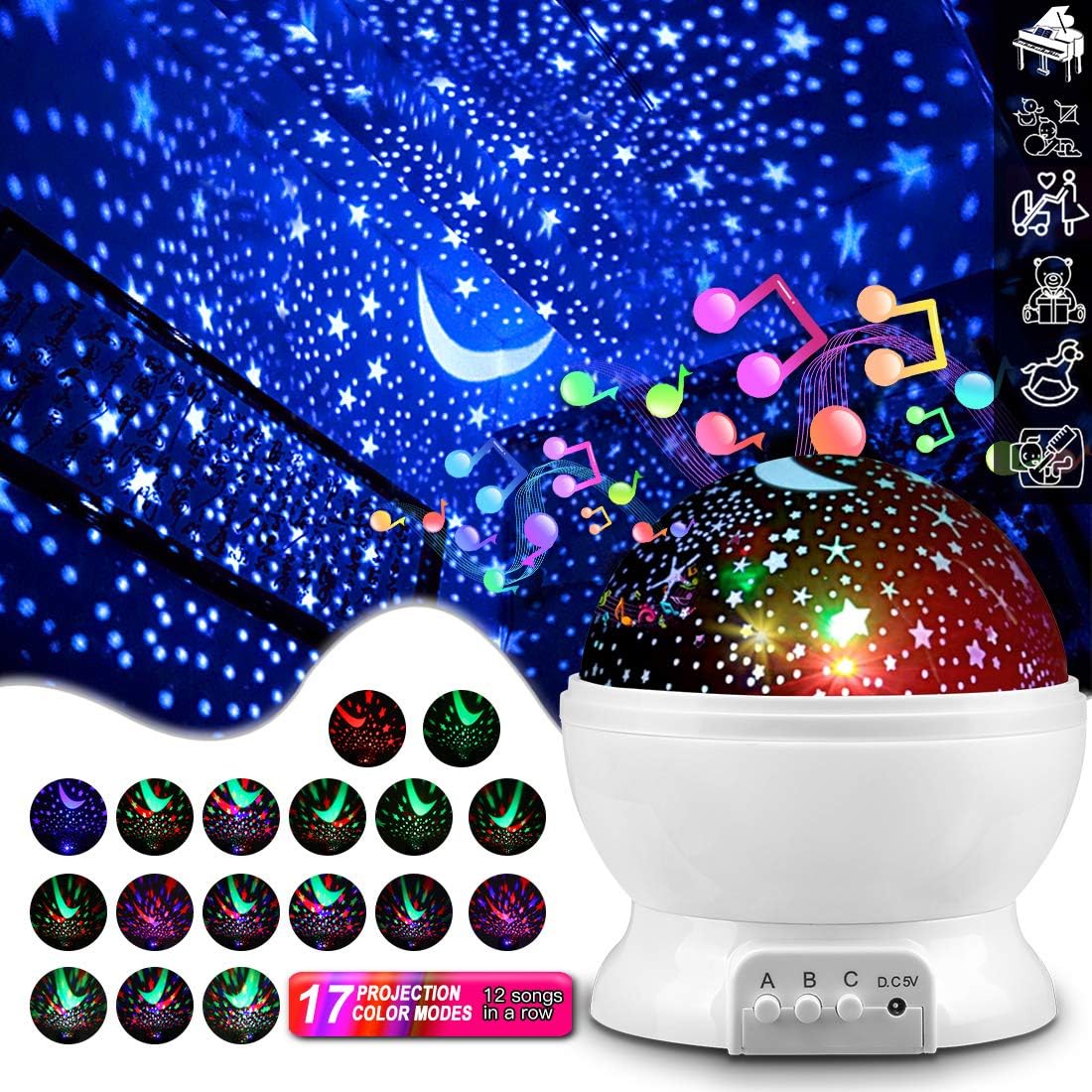 DSTANA Night Light Kids Star Projector, Builtin 12 Songs and 12