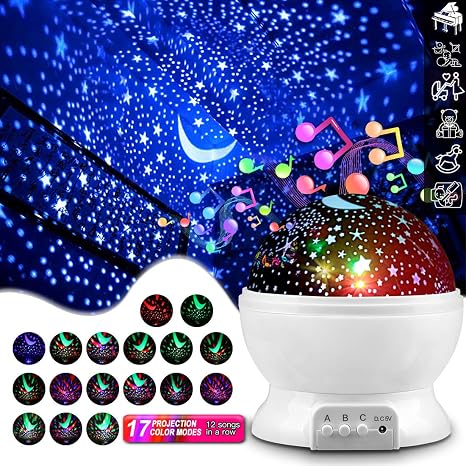 Dstana Night Light Kids Star Projector Built In 12 Songs And 12 Colorful Light Modes Toys For 1 10 Year Old Girls Boys To Sleep Birthday Baby Best Gift White With Music Amazon Co Uk