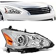 Factory Style Passenger/Right Side Headlight Assembly Compatible with 13-15 Nissan Altima - Chrome Housing Amber Corner