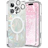 WATEFULL for iPhone 16 Pro Max MagSafe Iridescent Case Glitter Sparkly, Opal Pearly Bling Translucent Bumper Case + 1 Screen 1 Camera Cover for Women Girl iPhone 16 Pro Max 6.9"(Colorful Cloud)
