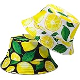 Bennim 2 Pieces Unisex Lemon Pattern Cotton Bucket Hats Reversible Fisherman Cap for Casual Travel Beach