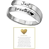 HOLINSE Just Breathe Ring for Women, Adjustable Heart Ring, Stainless Steel Spiral Wrap Healing Rings, Inspirational & Heart felt Gift
