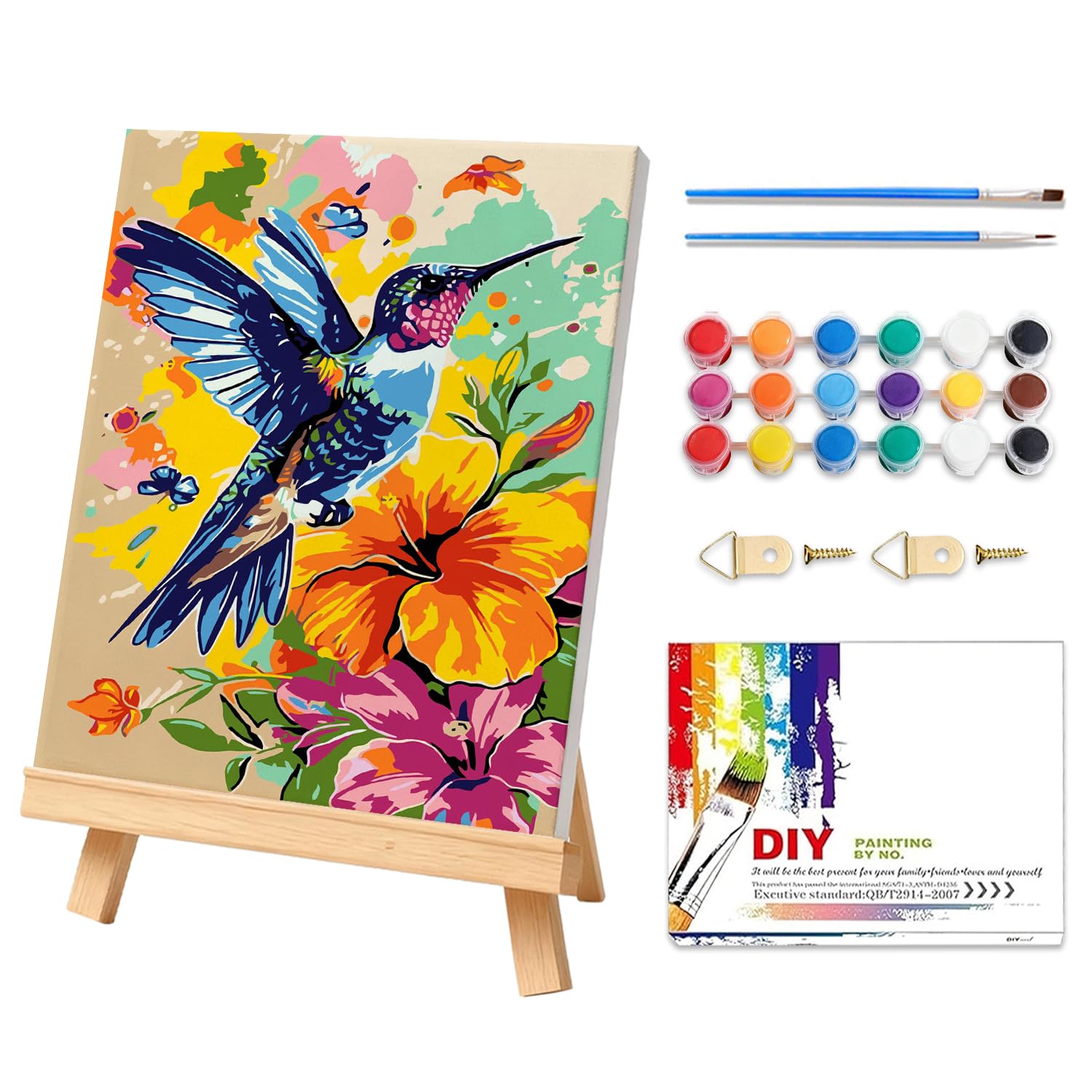 PHANTASYART Hummingbird Paint by Numbers for Adults-Hummingbird Painting by Numbers for Adults with Frame and Easel,Adult Paint by Numbers Canvas Kits Perfect for Home Decor and Gifts 8x12in — image 1